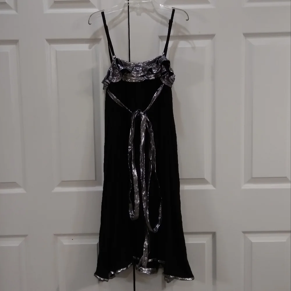 Marc by Marc Jacobs Black Slip Dress Metallic Silver Ruffle Trim Size XS / S